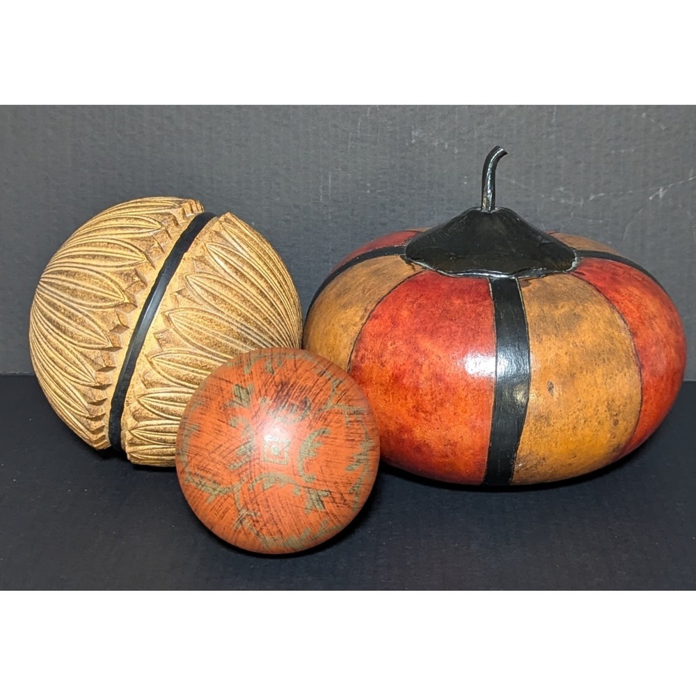 Contemporary Basket‎ Fillers for Lrg Basket Set of Three Large Gourd & Two Orbs